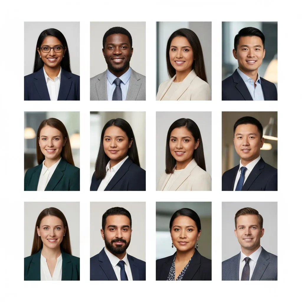 AI-generated professional headshots in consistent corporate style