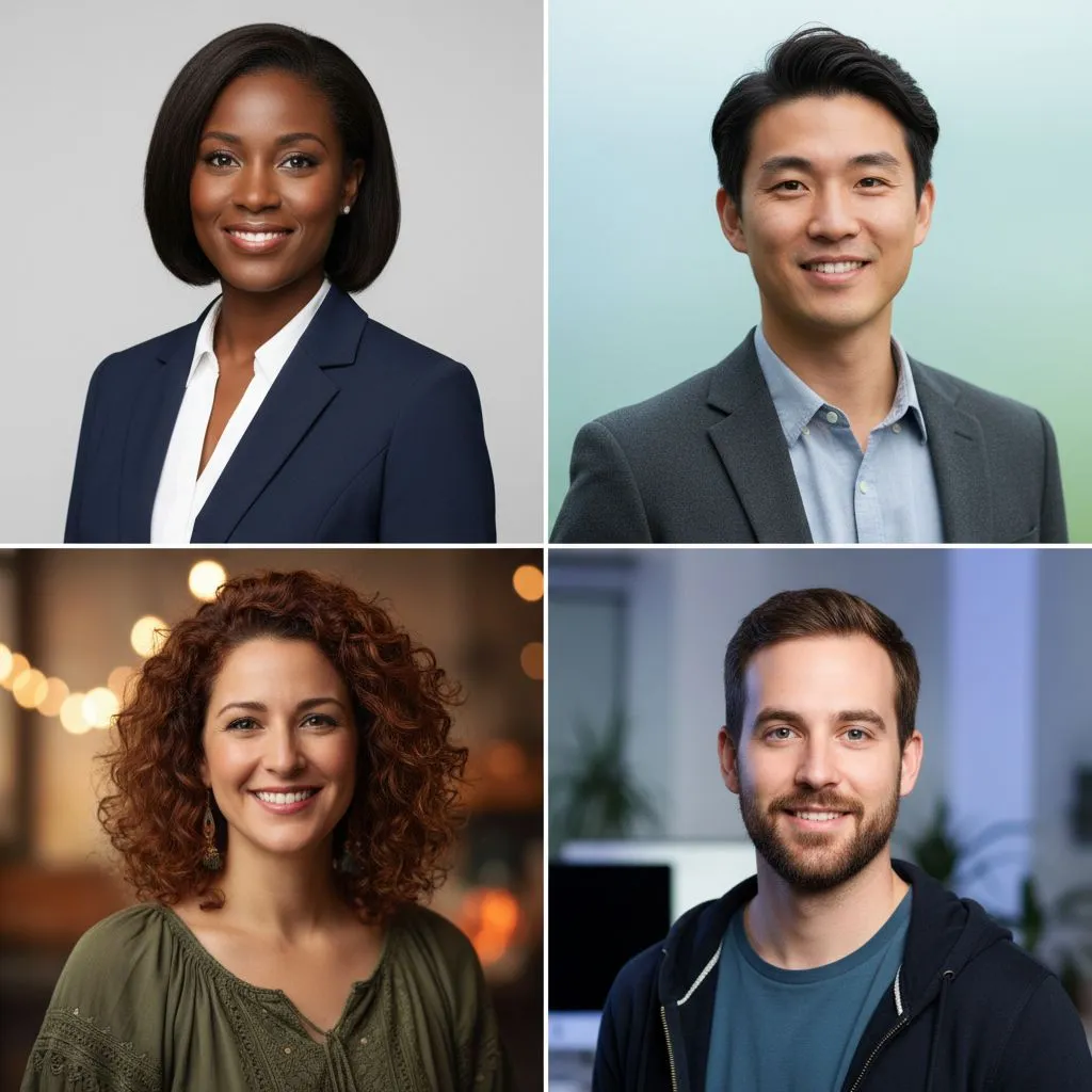 Grid of AI-generated headshot styles tailored for different industries and roles