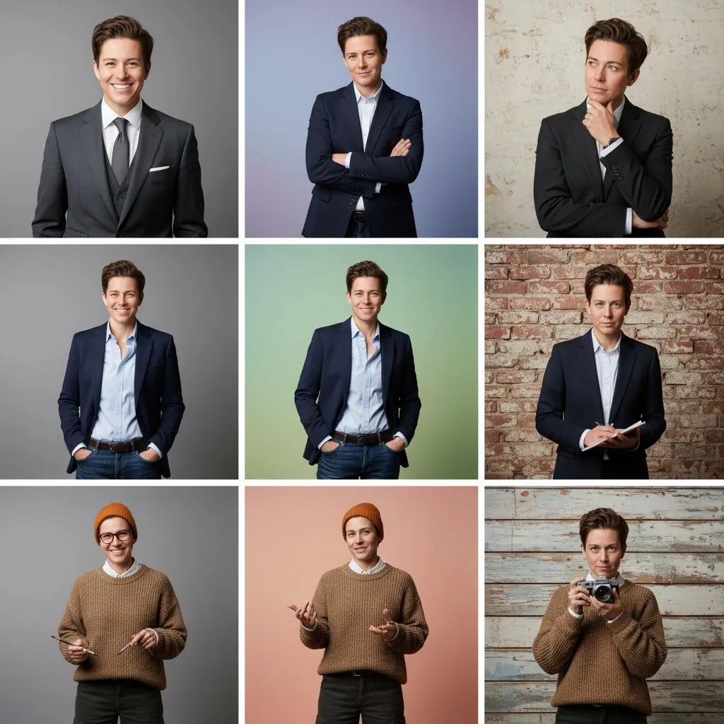Multiple AI headshot looks and backgrounds for content creators