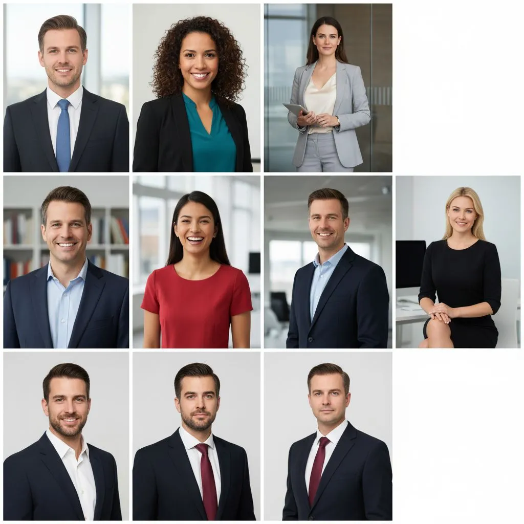 Grid of professional AI headshot variations for students
