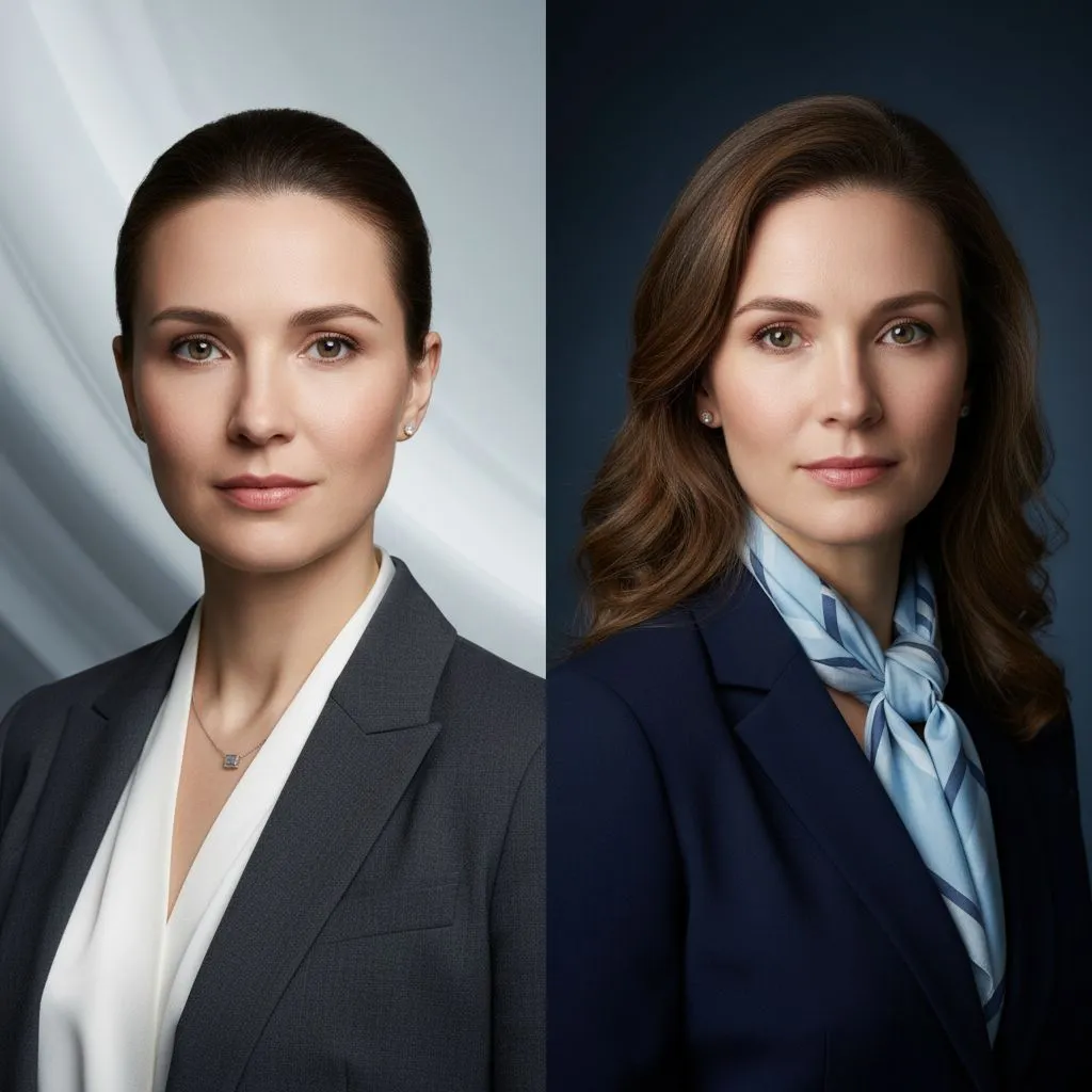 Side-by-side comparison of an AI-generated headshot and a traditional studio headshot