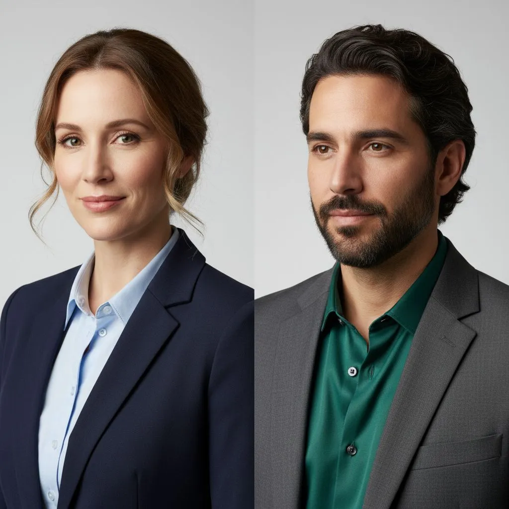 Examples of headshot-friendly colors and textures for business attire