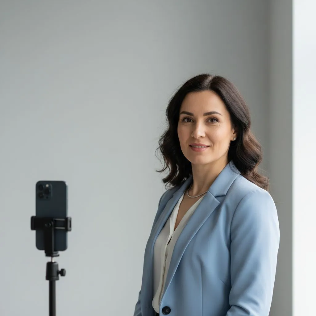 Proper smartphone headshot framing and pose at eye level