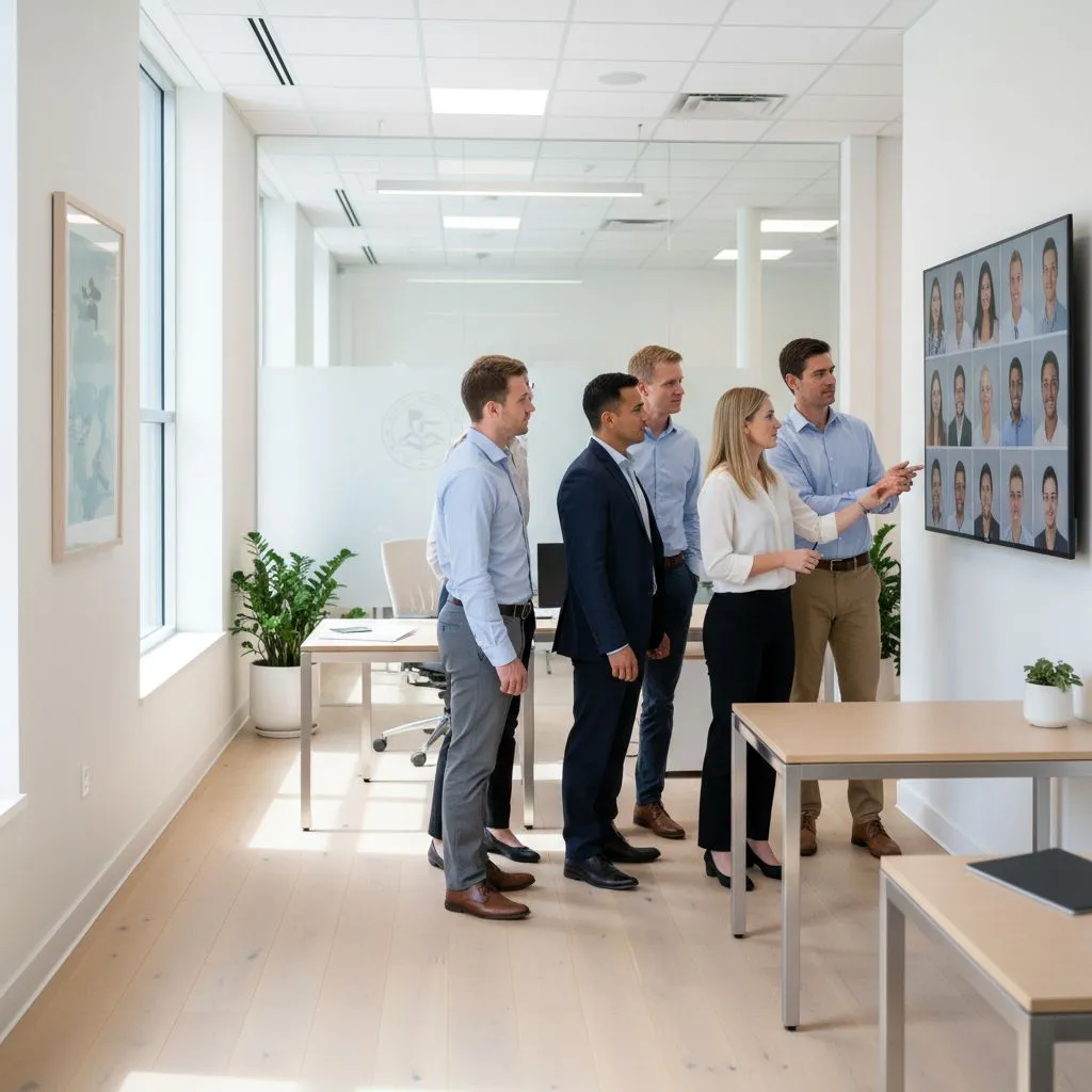 Public sector communications team reviewing consistent headshots for an agency website