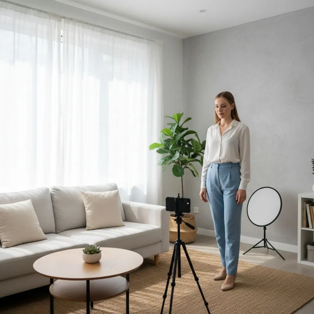 Simple home headshot setup using window light and a neutral background