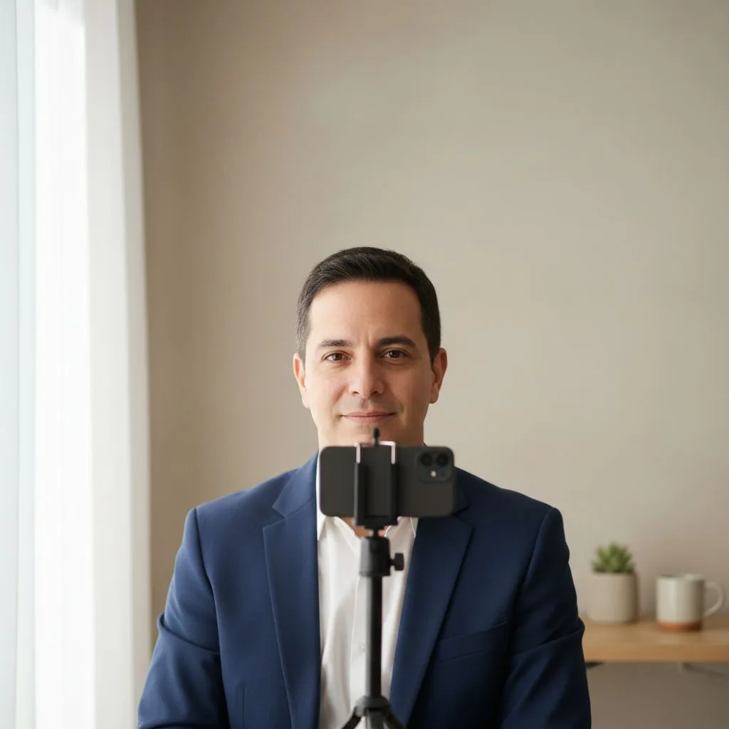 Simple window light setup for a professional LinkedIn headshot at home