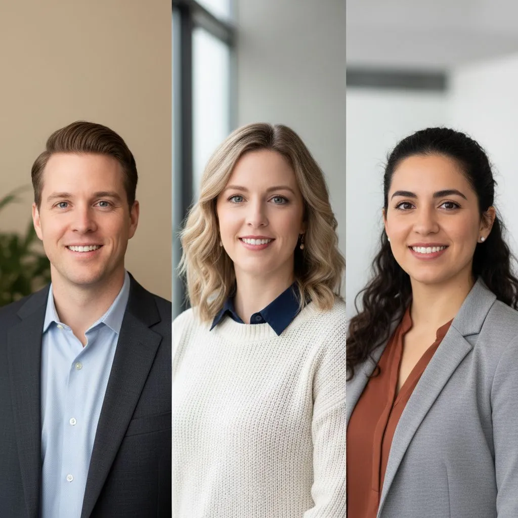 Professional headshots of nonprofit professionals with warm, approachable expressions
