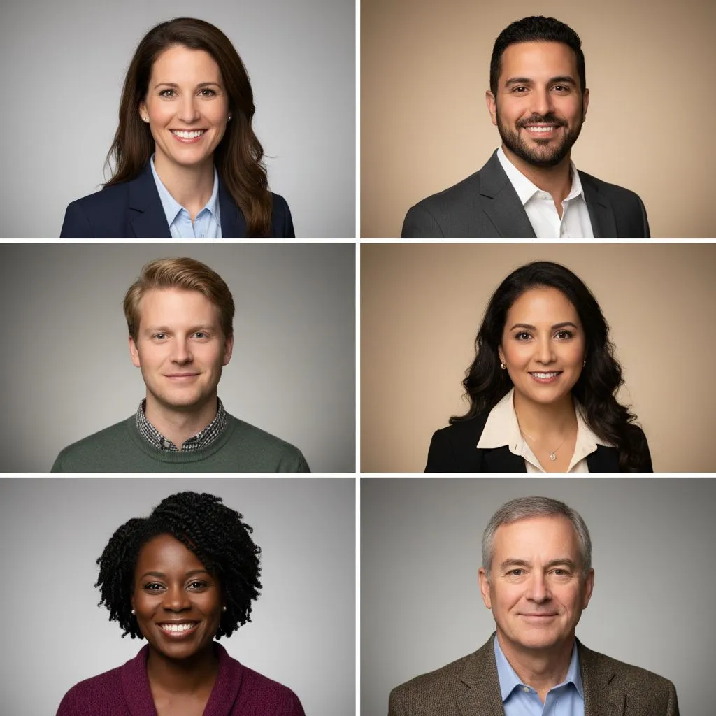 Consistent headshot grid for a nonprofit team across chapters