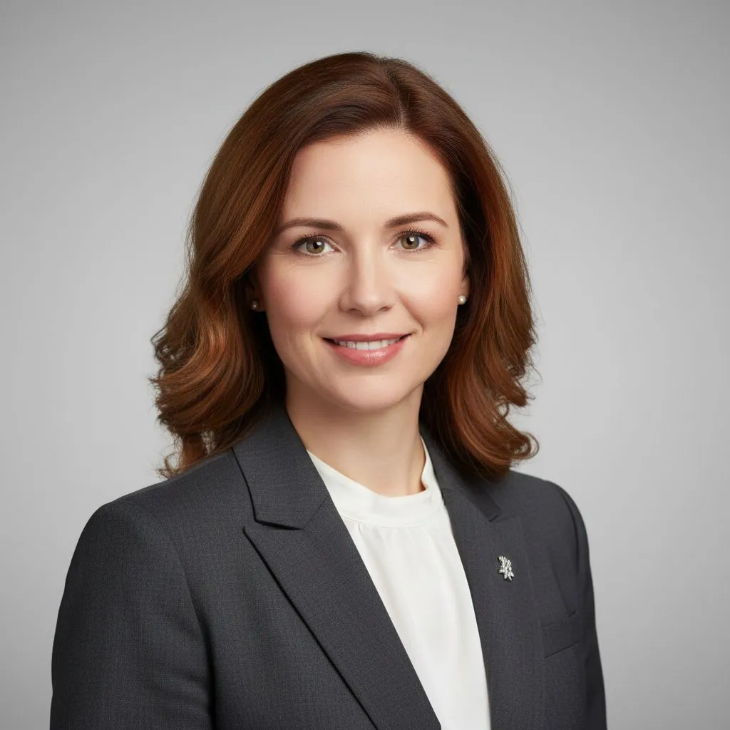 Well-cropped professional headshot with clean background and business attire