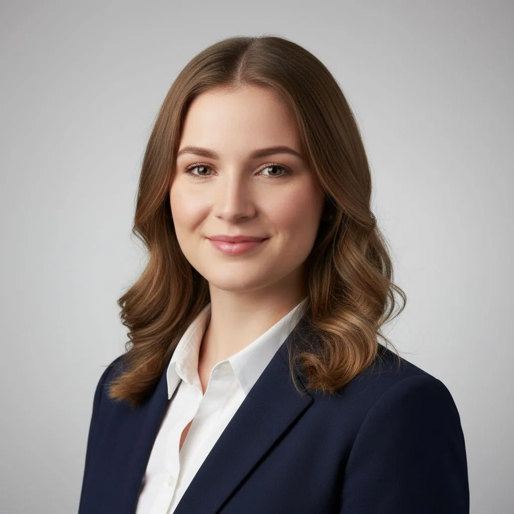 Professional headshot of a recent graduate on a neutral background