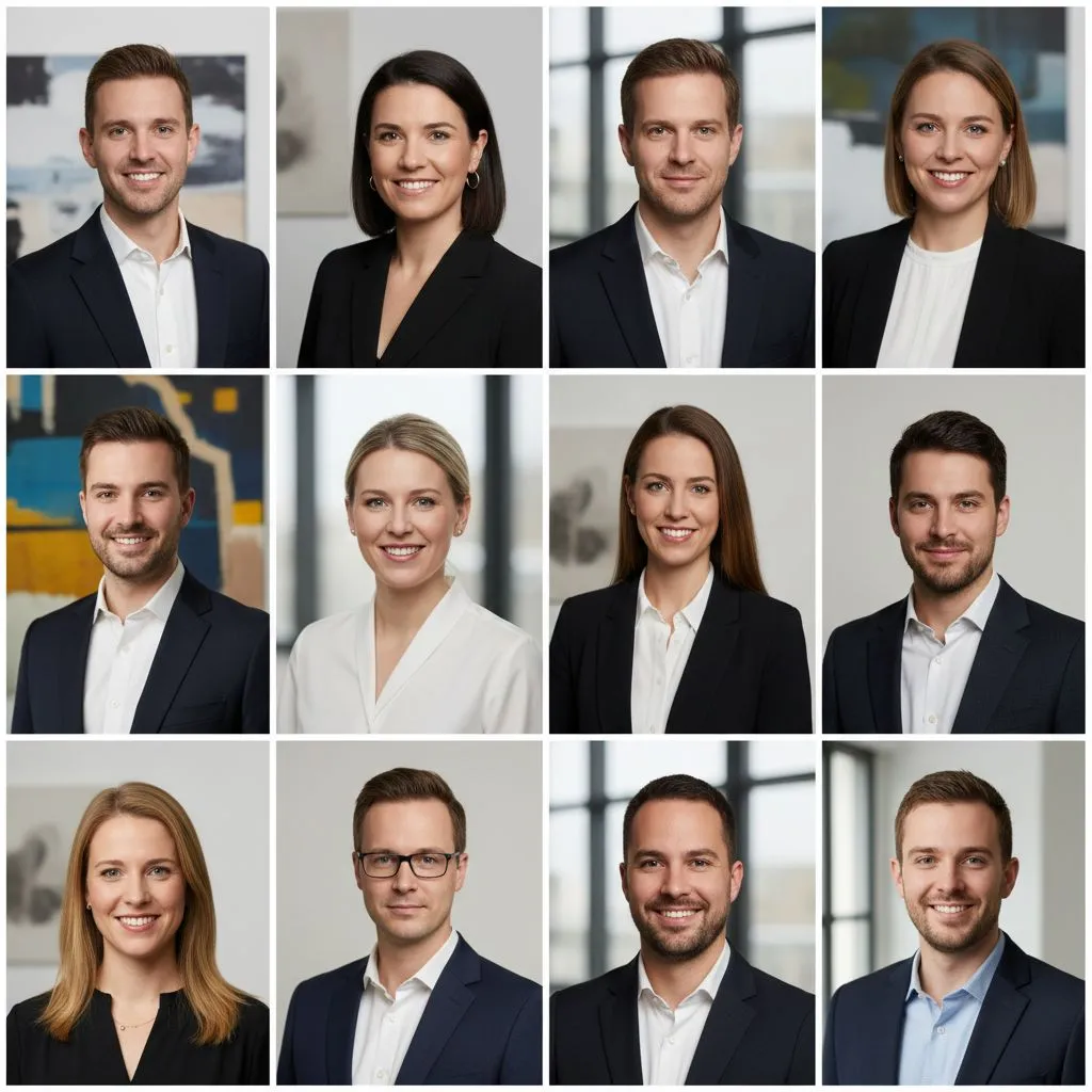 Professional AI-generated headshots of startup founders in smart-casual attire
