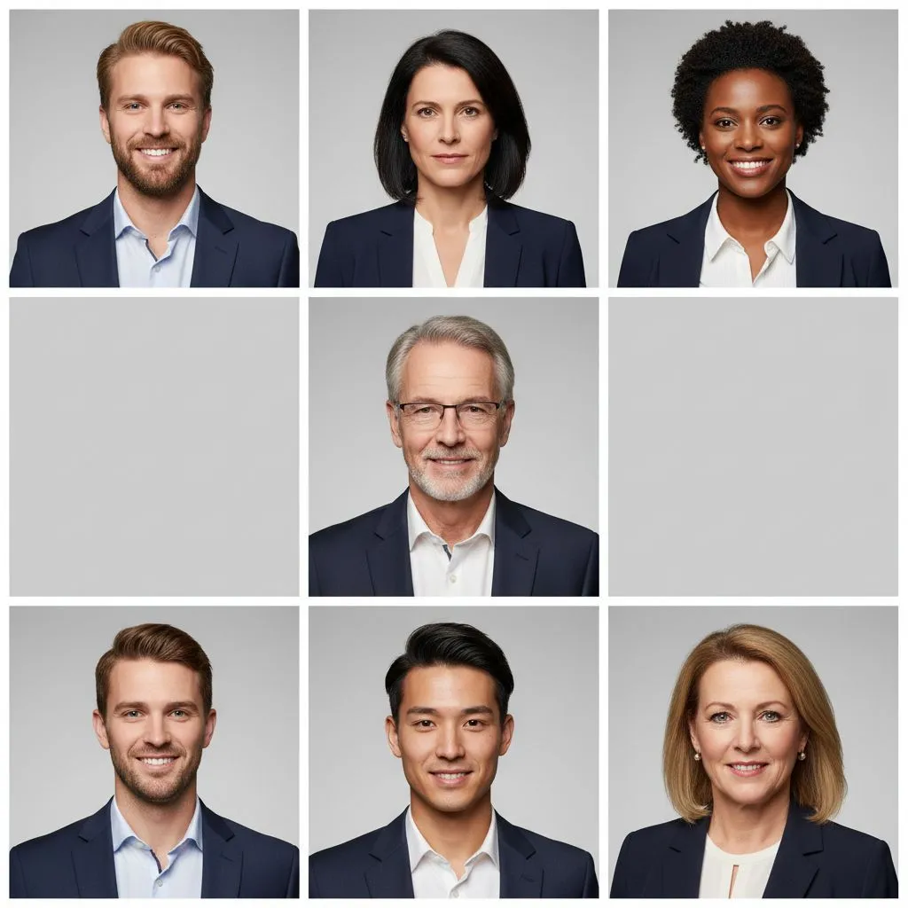 Consistent team headshots with matching background and lighting